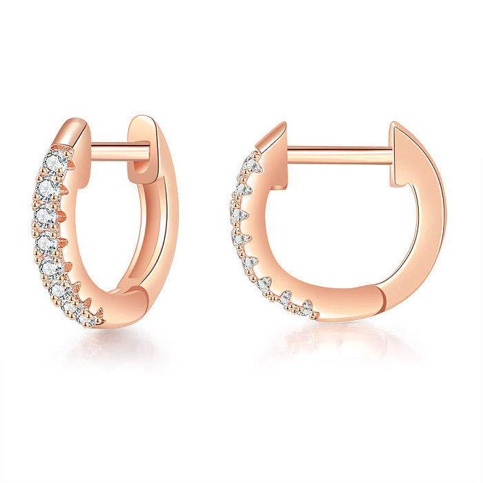 1 Pair Simple Style Circle Inlay Copper Zircon Hoop Earrings