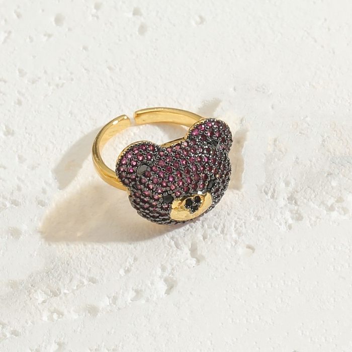 Anéis banhados a ouro luxuosos elegantes do zircão 14K do chapeamento de cobre do urso