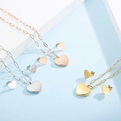 Sweet Simple Style Heart Shape Titanium Steel Plating 18K Gold Plated Bracelets Earrings Necklace