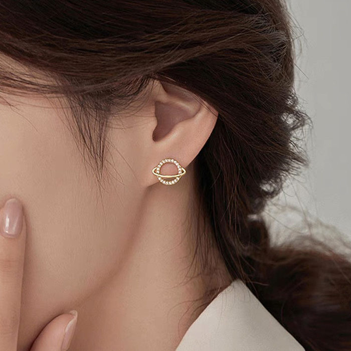 1 Pair Simple Style Korean Style Geometric Plating Inlay Copper Zircon Ear Studs