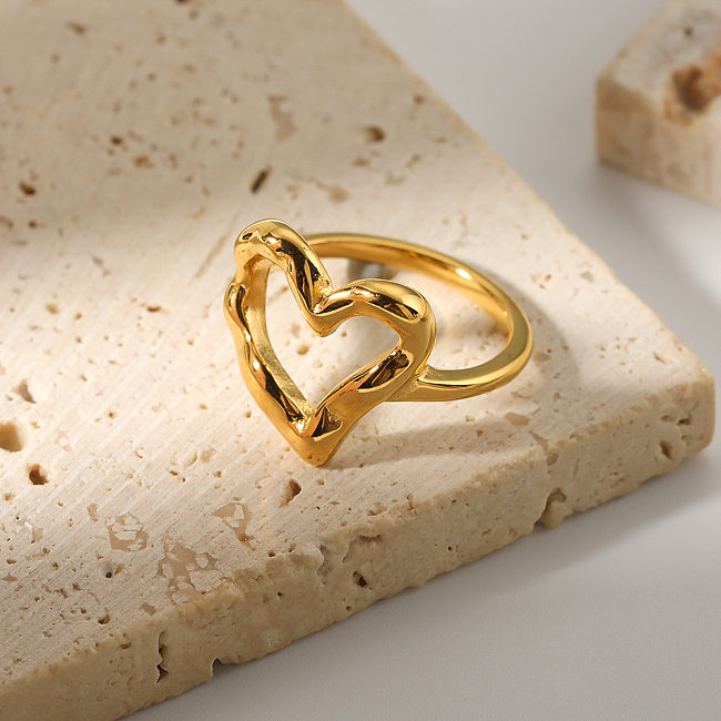 خواتم حلوة بسيطة على شكل قلب من الفولاذ المقاوم للصدأ مطلية بالذهب عيار 18 قيراط بكميات كبيرة