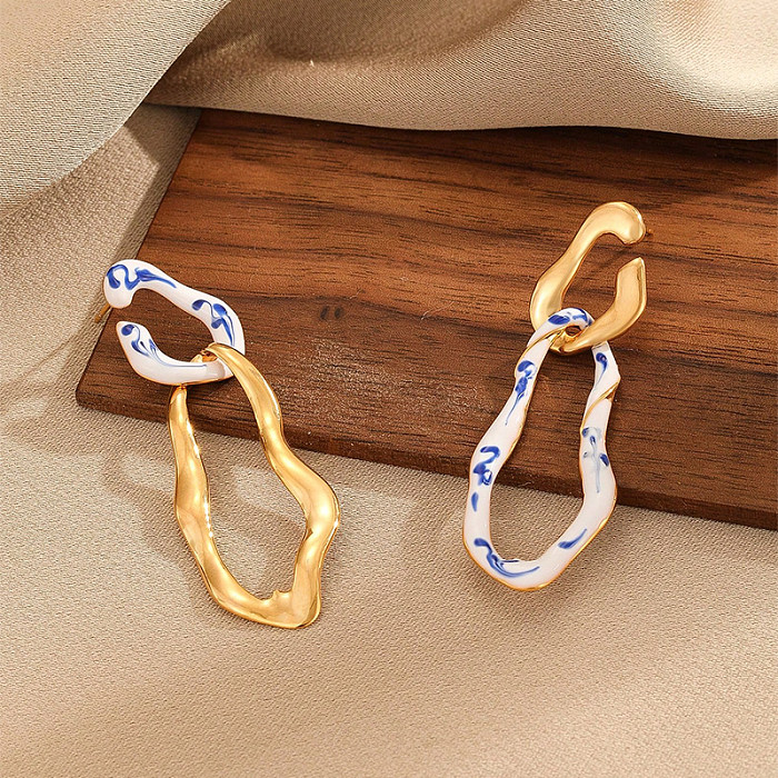 1 Pair Elegant Novelty Irregular Enamel Copper Drop Earrings