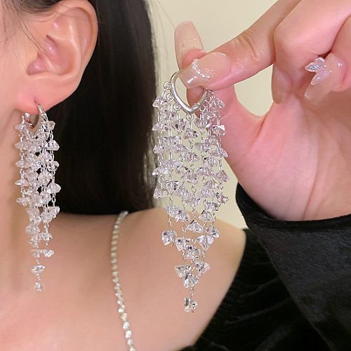 1 Pair Elegant Exaggerated Tassel Crystal Copper Drop Earrings
