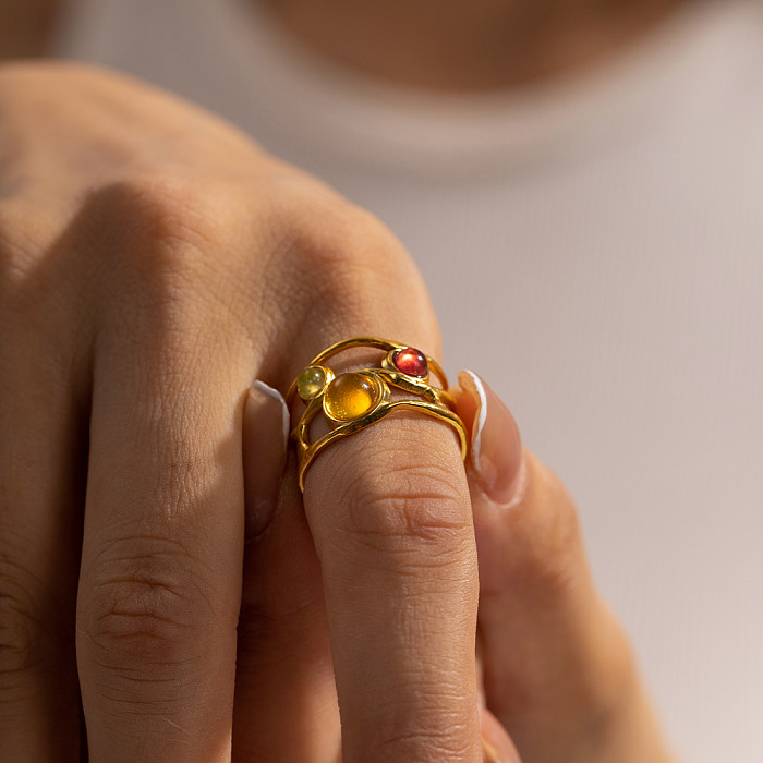 IG Style Elegante ovale offene Ringe mit Edelstahlbeschichtung, Inlay und Strasssteinen, 18 Karat vergoldet
