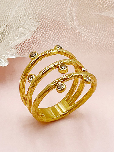 Classic Style Solid Color Stainless Steel Gold Plated Zircon Rings In Bulk