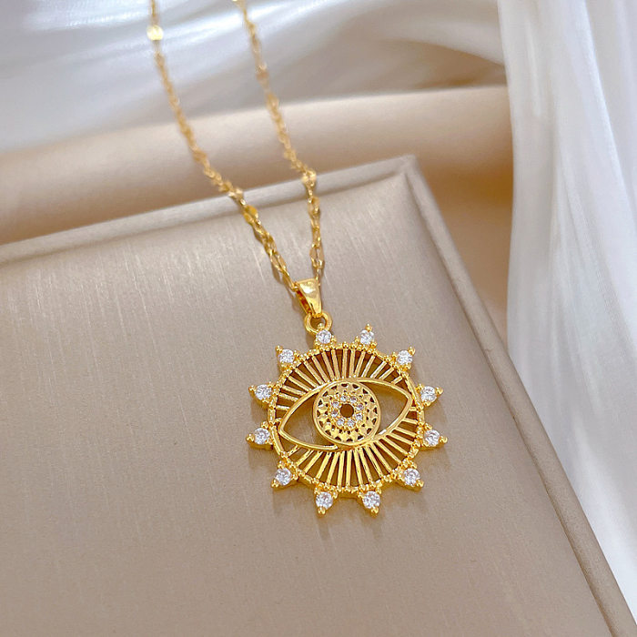 Fashion Eye Stainless Steel Copper Plating Rhinestones Pendant Necklace