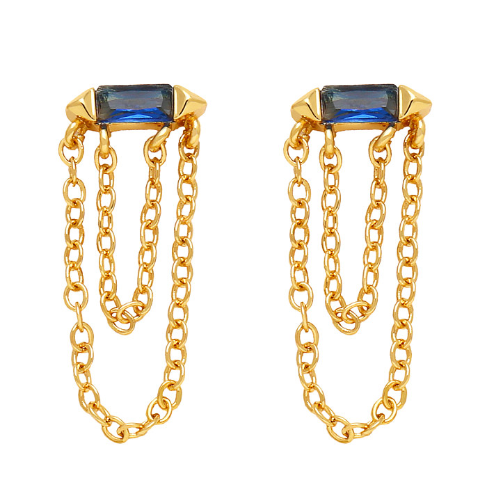 1 Pair Fashion Tassel Rectangle Copper Plating Inlay Zircon Drop Earrings