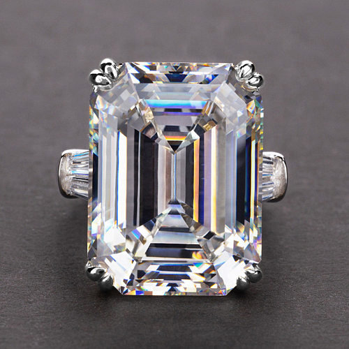 Fashion Large Rectangular Zircon Copper Ring Luxury Women's Wedding Engagement Ring