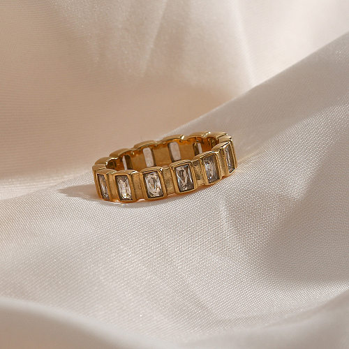 Anéis de aço inoxidável geométricos glam anéis de aço inoxidável embutidos de zircão