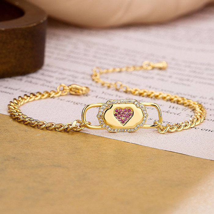 Bracelets plaqués or 18 carats en Zircon, Style Simple rétro, croix œil du diable, forme de cœur, incrustation de cuivre