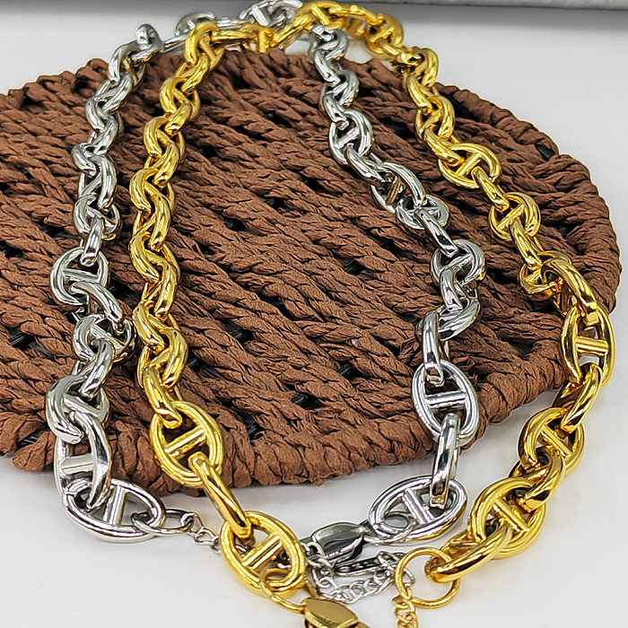 Collier de bracelets plaqués en acier inoxydable, Style rétro classique, nez de cochon, couleur unie