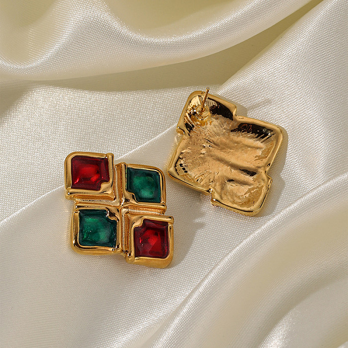 1 Pair Vintage Style Simple Style Color Block Enamel Plating Copper 18K Gold Plated Ear Studs