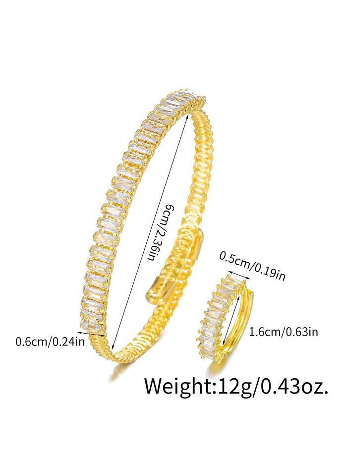 Estilo simples brilhante cor sólida chapeamento de aço inoxidável inlay zircon 18K anéis banhados a ouro pulseiras