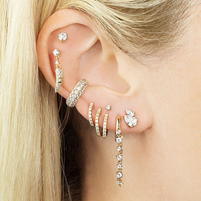 Boucle d'oreille en cuivre Micro-incrusté de couleur diamant, chaîne, Clip d'oreille, pompon à la mode pour femme