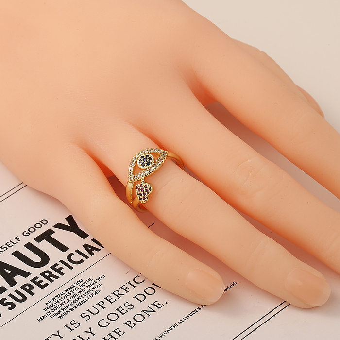 Fashion Devil Eye Copper Inlaid Zircon Ring Wholesale
