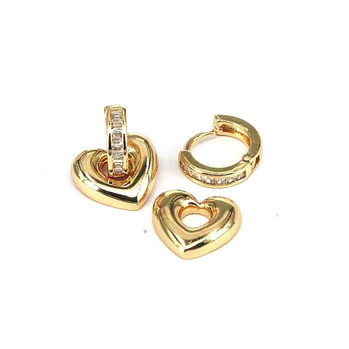 1 Pair Vintage Style Simple Style Heart Shape Plating Inlay Copper Zircon Gold Plated Earrings