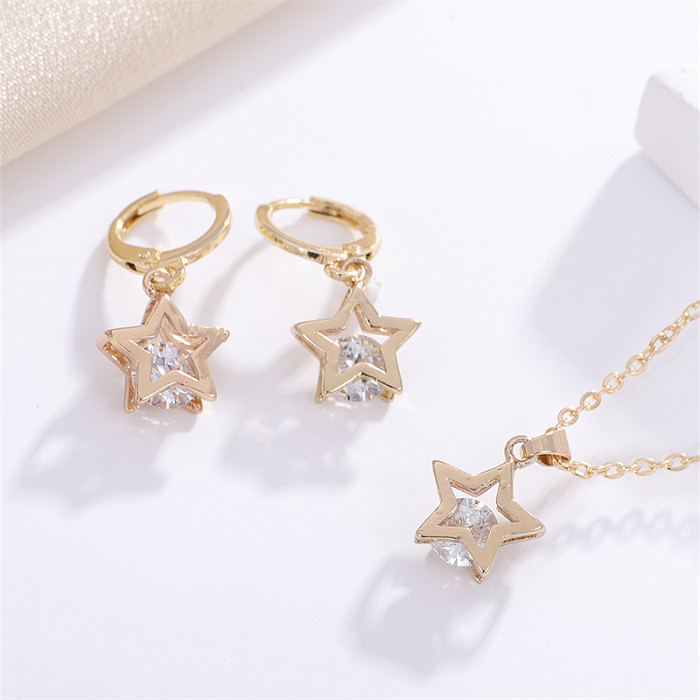 Casual Elegant Simple Style Round Star Copper Inlay Zircon Earrings Necklace