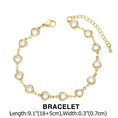 Elegante Herzform-Verkupferungs-Inlay-Zirkon-Armband-Halskette mit 18-Karat-Vergoldung
