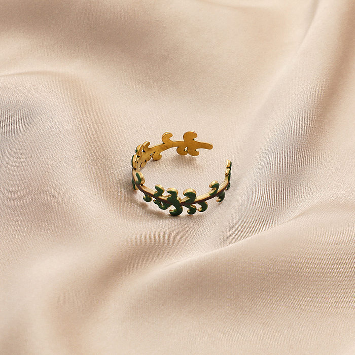 Einfacher offener Ring aus Edelstahl mit Emaille in Blattform in Herzform, 1 Stück