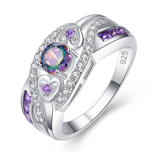Venta caliente transfronteriza anillo de boda de cuatro garras de amor de diamante púrpura en forma de corazón anillo de boda de cuatro garras europeo y americano adorno de AliExpress de deseo de Amazon para mujer