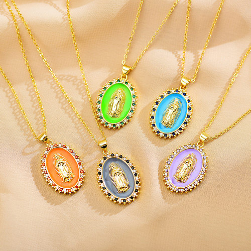 Ethnic Style Geometric Copper Enamel Artificial Crystal Zircon Gold Plated Pendant Necklace