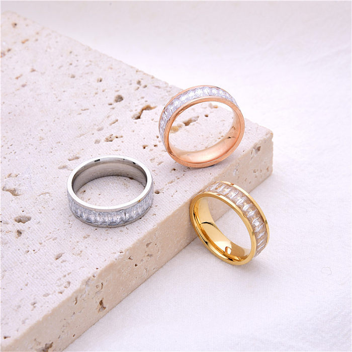 Elegant Simple Style Streetwear Solid Color Stainless Steel Plating Inlay Zircon Rings