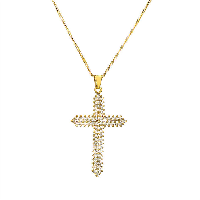 Collier avec pendentif en forme de croix humaine, avec incrustation de cuivre plaqué or et Zircon, décontracté
