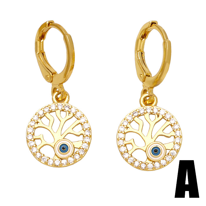 1 Pair Retro Simple Style Devil'S Eye Plating Inlay Copper Zircon 18K Gold Plated Drop Earrings