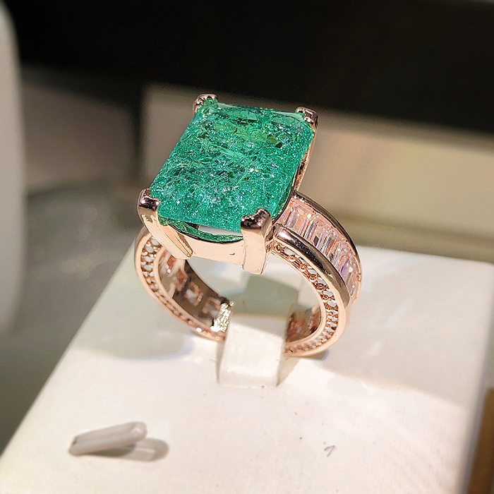 Elegant Square Brass Inlay Artificial Gemstones Rings
