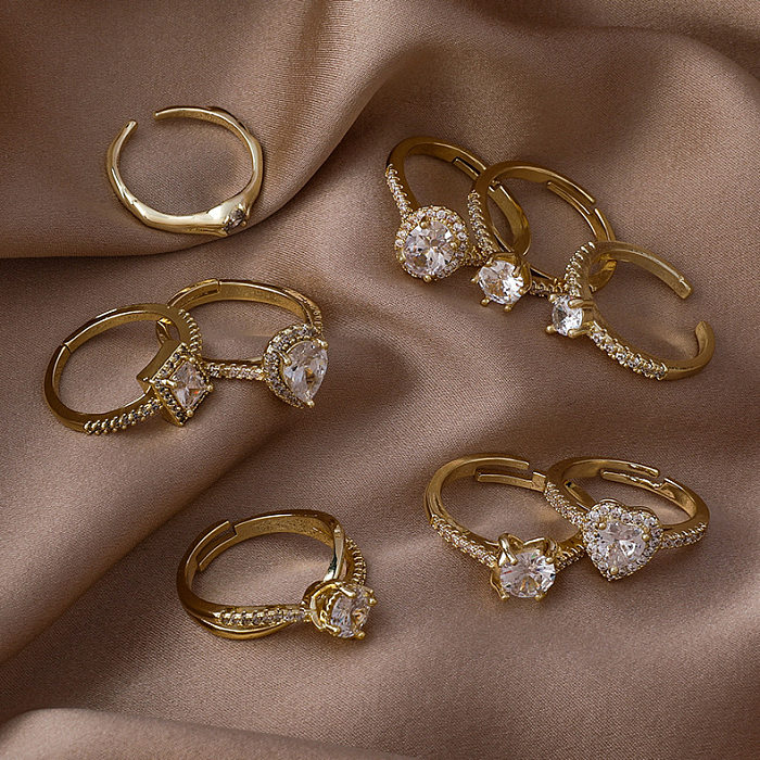 Fashion Micro-inlaid Zircon Heart Square Opening Ring Wholesale
