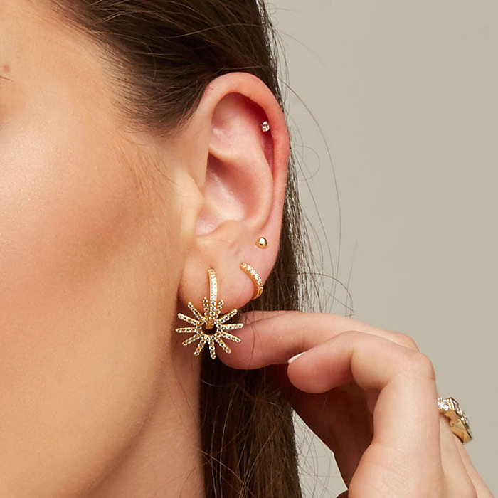 Boucles d'oreilles pendantes rétro géométriques en cuivre incrusté de Zircon, 1 paire