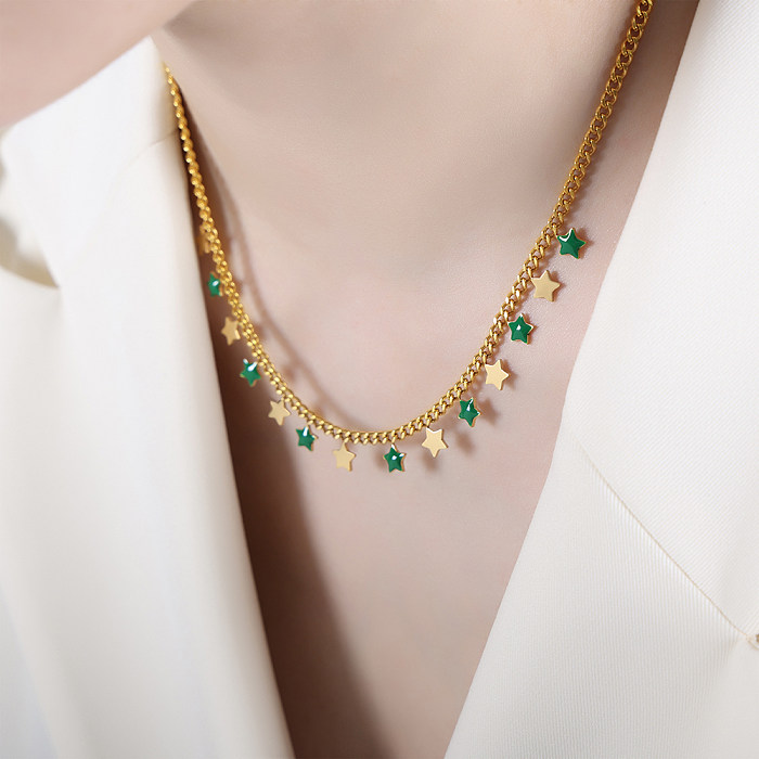 Elegante streetwear geométrico estrela lua titânio aço esmalte chapeamento 18k banhado a ouro pulseiras colar
