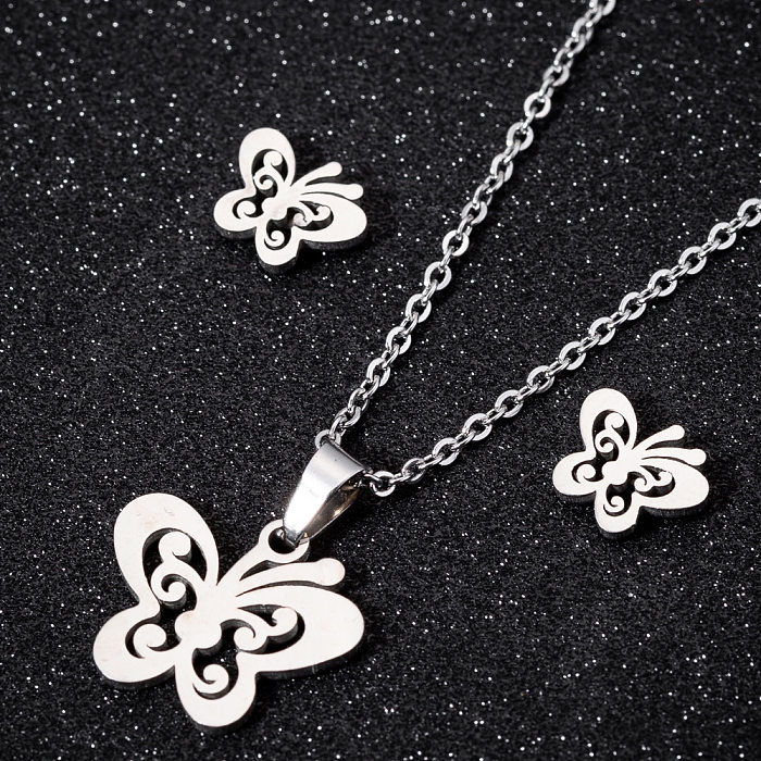 Fashion Butterfly Stainless Steel Hollow Out Jewelry Set 1 Set