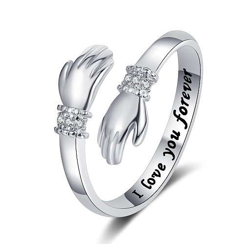 Fashion Letter Hand Copper Inlay Rhinestones Open Ring