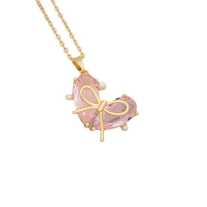1 Piece Fashion Rabbit Heart Shape Flower Copper Plating Hollow Out Zircon Pendant Necklace