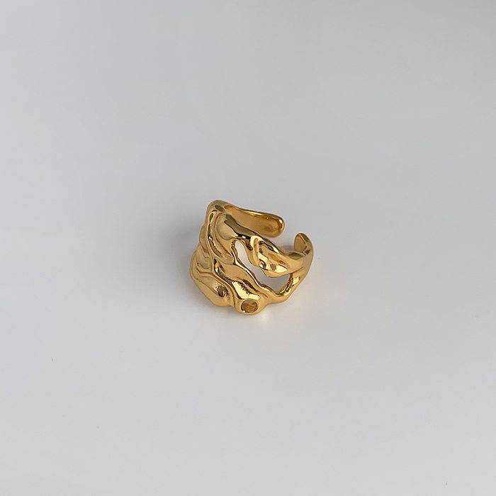 IG-Stil, einfacher Stil, geometrische Verkupferung, 24 Karat vergoldete offene Ringe