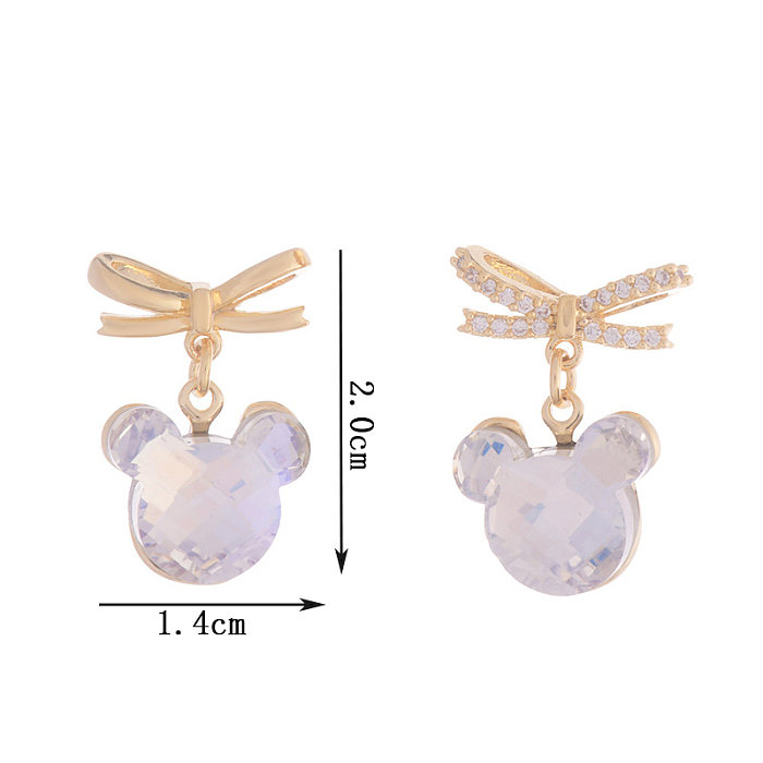 1 Pair Cute Sweet Cool Style Bear Bow Knot Plating Inlay Copper Zircon 14K Gold Plated Drop Earrings