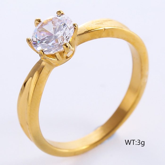 Simple Style Solid Color Stainless Steel Plating Inlay Zircon 18K Gold Plated Rose Gold Plated Rings