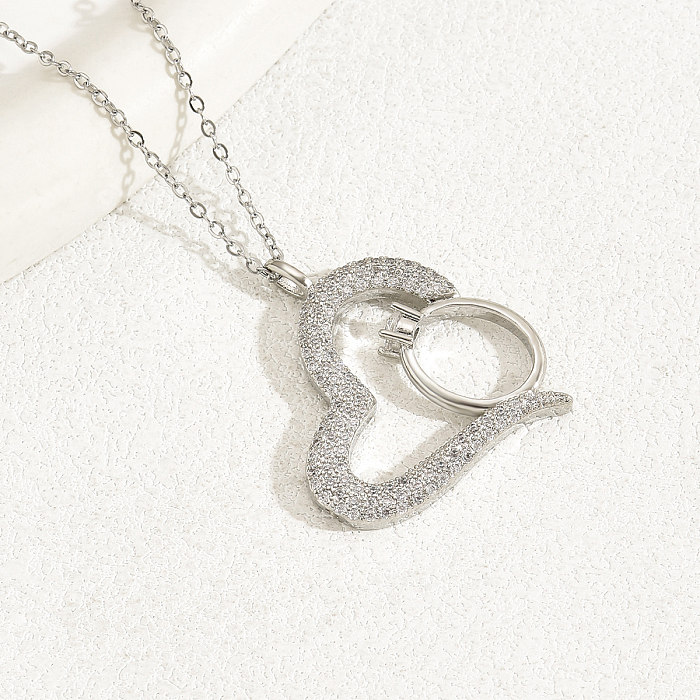 Romantique doux ovale forme de coeur cuivre 18K plaqué or blanc plaqué Zircon collier pendentif en vrac