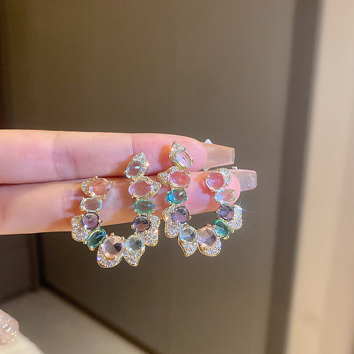 Fashion Geometric Copper Zircon Ear Studs 1 Pair