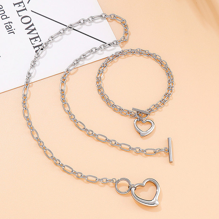 Ensemble de bracelets et colliers avec pendentif en forme de cœur, en acier inoxydable, mode européenne et américaine