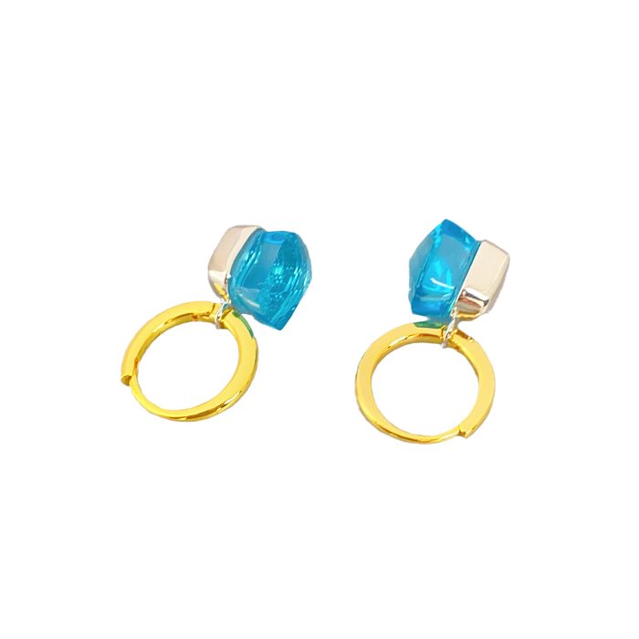 1 Pair Lady Square Plating Inlay Copper Artificial Gemstones 18K Gold Plated Earrings