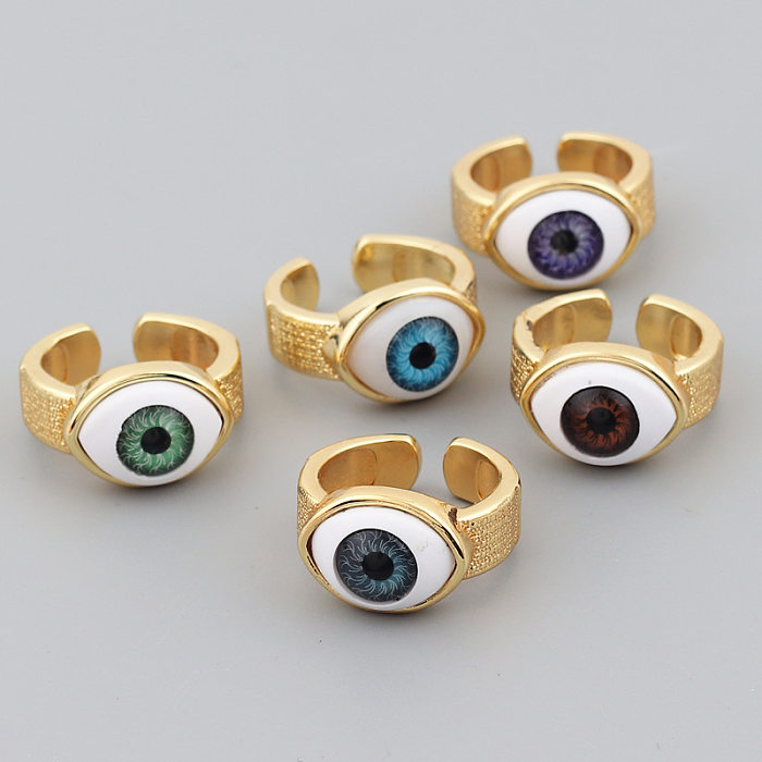 Retro Devil'S Eye Copper Open Ring Plating Resin Copper Rings