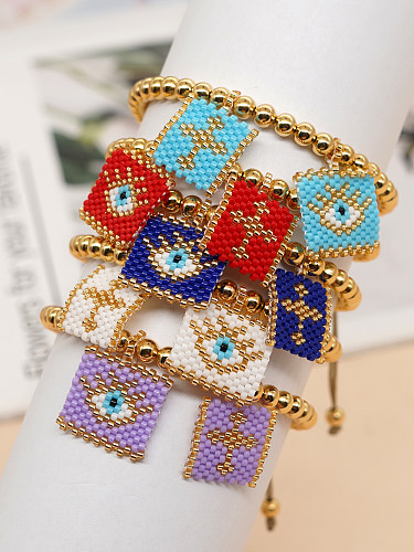 Bracelets tressés en perles de cuivre et de verre pour les yeux en forme de cœur et de croix de style classique