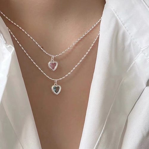 Simple Style Heart Shape Copper Necklace Plating Glass Stainless Steel Necklaces