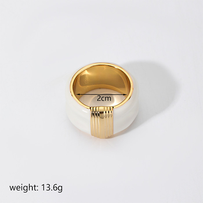 Simple Style Round Copper Enamel Plating 18K Gold Plated Wide Band Rings