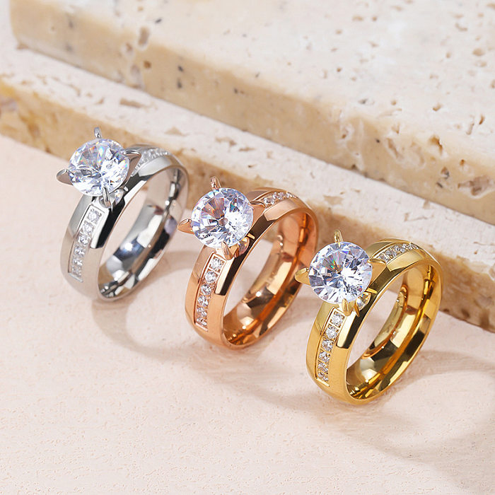 Anéis de pedras preciosas artificiais de aço Titanium redondos do estilo simples no volume