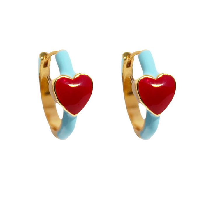 Fashion Heart Shape Copper Enamel Earrings 1 Pair