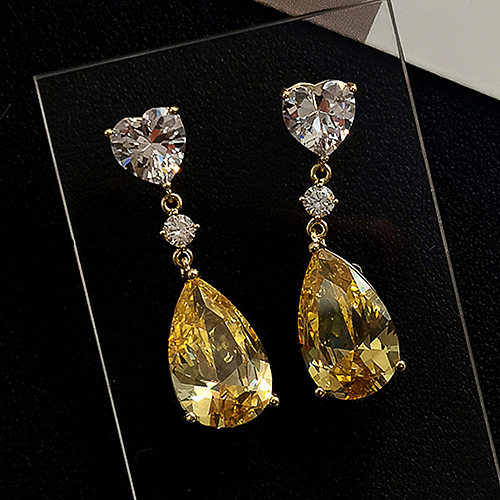 Glam Water Droplets Copper Inlay Zircon Drop Earrings 1 Pair