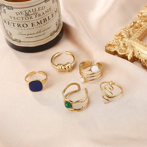 Style romain Streetwear serpent incrustation de placage en acier inoxydable opale anneaux ouverts plaqués or 18 carats